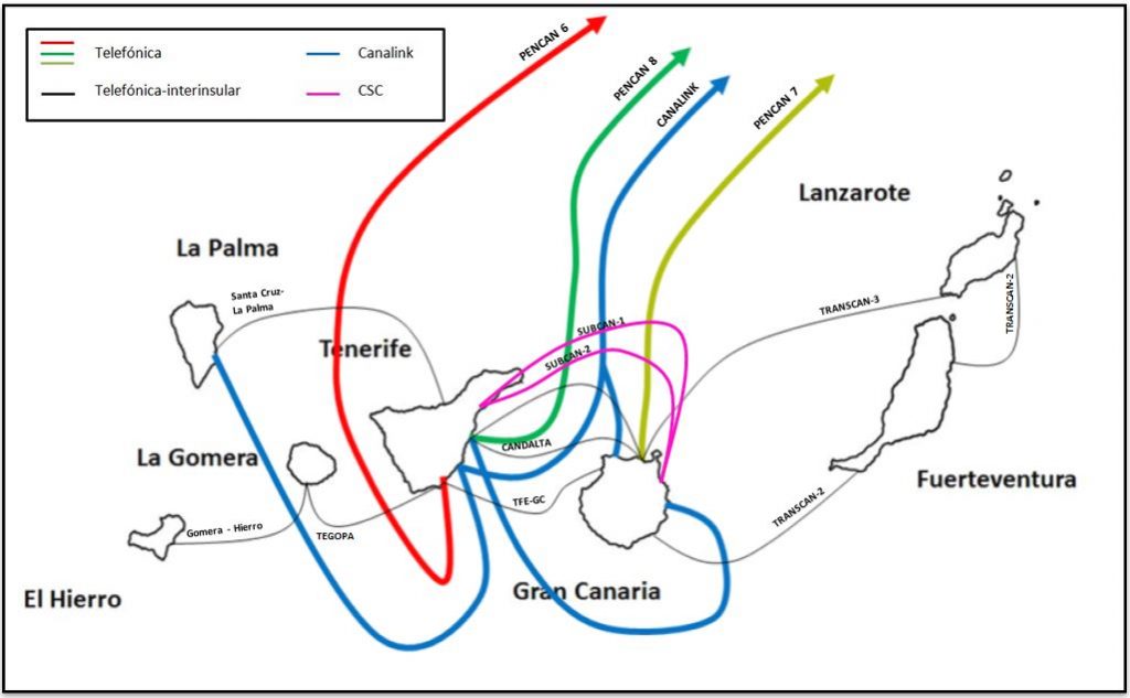 canarie mappa dei cavi in fibra ottica tenerife gran canaria fuerteventura lanzarote